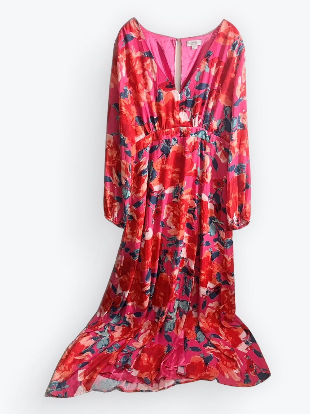 ChicSoul 3X Pink Floral Maxi Dress Plus Size Boho Long Sleeve Flowy Romantic